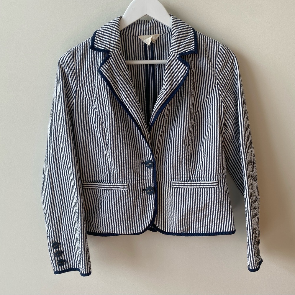 Sandro Navy Striped Seersucker Women's Blazer Size Medium